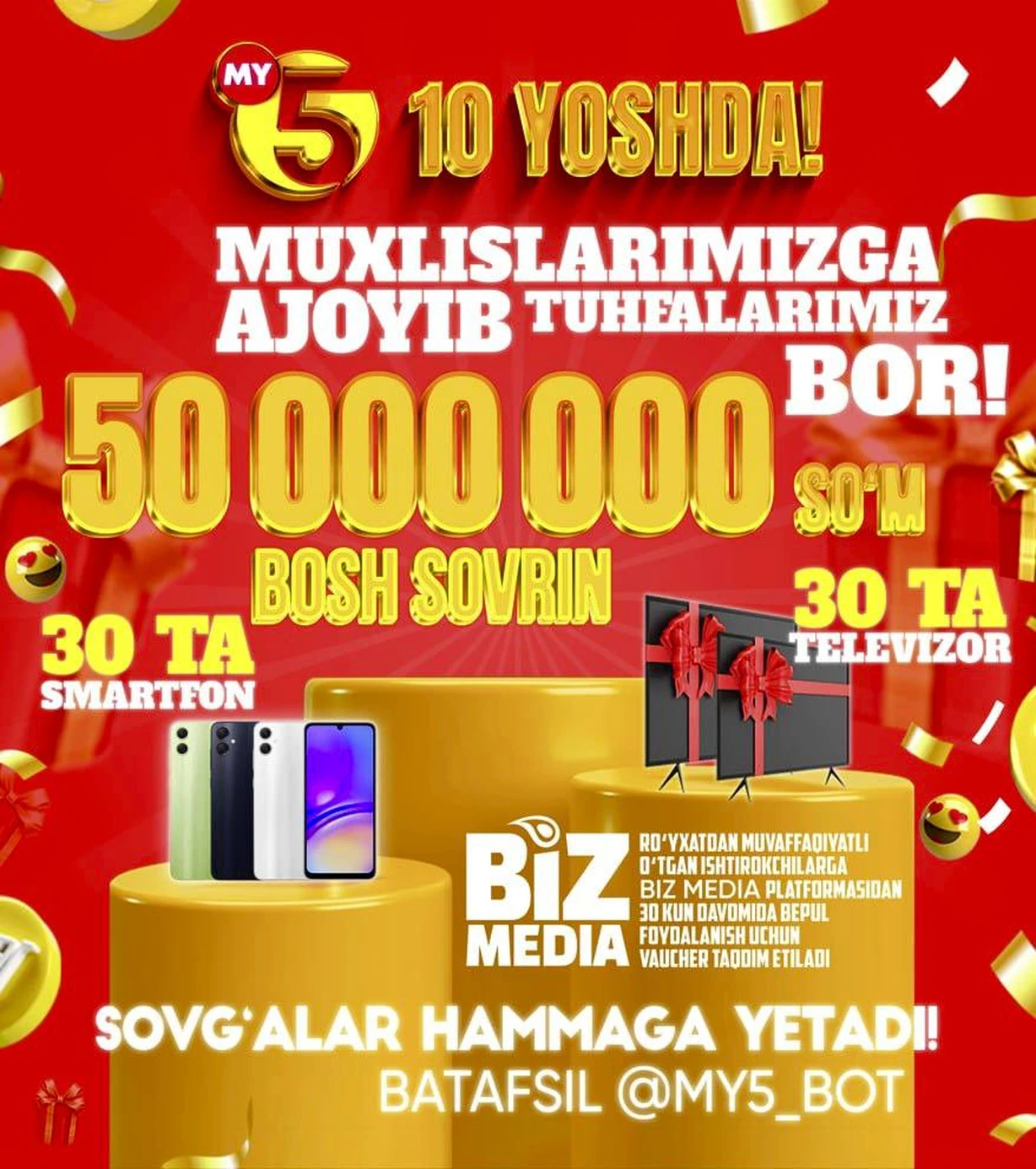 🎉 «Mening yurtim» telekanali 10 yilligiga bag‘ishlangan aksiyani e'lon qiladi!